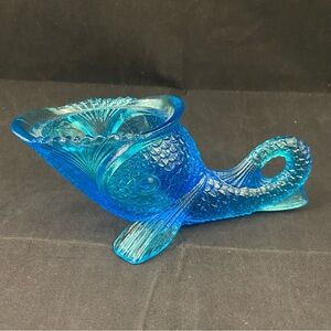 Kemple Glass Ice Blue Fish Candy Dish Vintage NO LID or Spoon